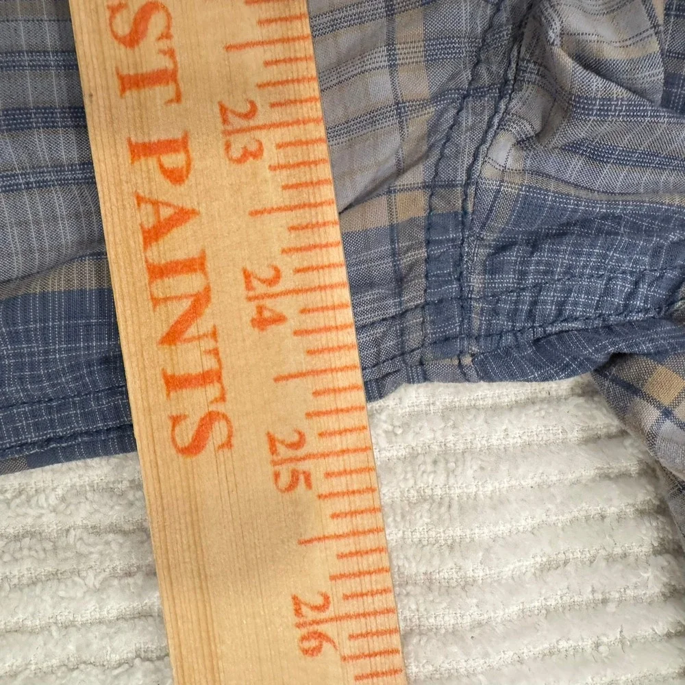 The North Face Mens XL Blue Tan Plaid Nylon Short Sleeve Button Up Hiking Shirt